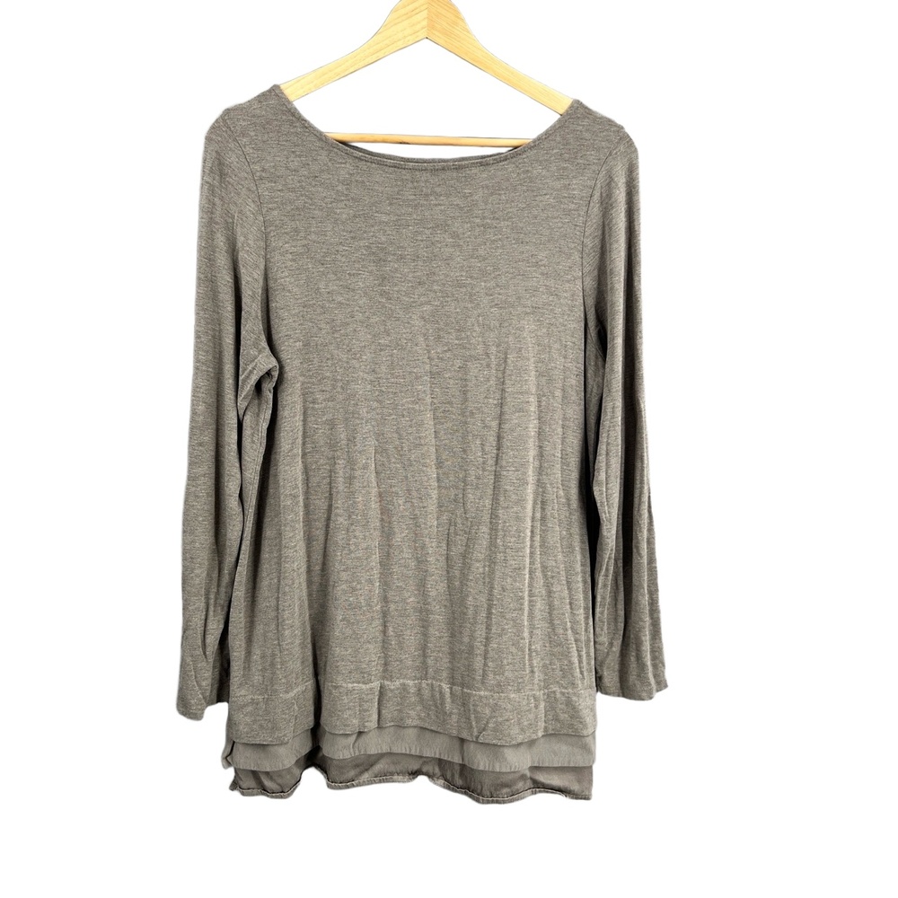 J. Jill Wearever Collection Gray Layered Hem Long Sleeve Tunic Top Medium Petite